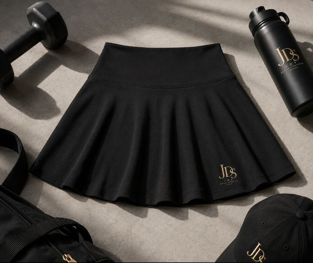 JDS Signature Black Skater Skirt – Women's High-Waisted Active Lifestyle Skirt