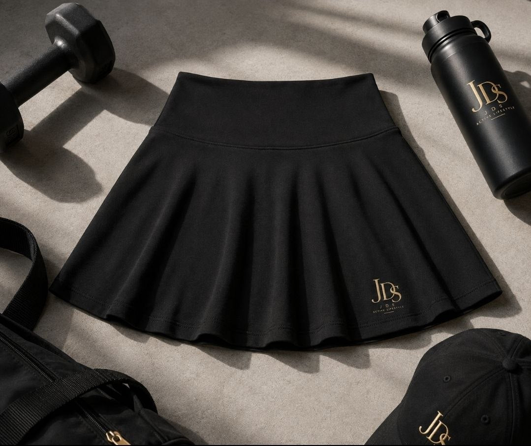 JDS Signature Black Skater Skirt – Women's High-Waisted Active Lifestyle Skirt