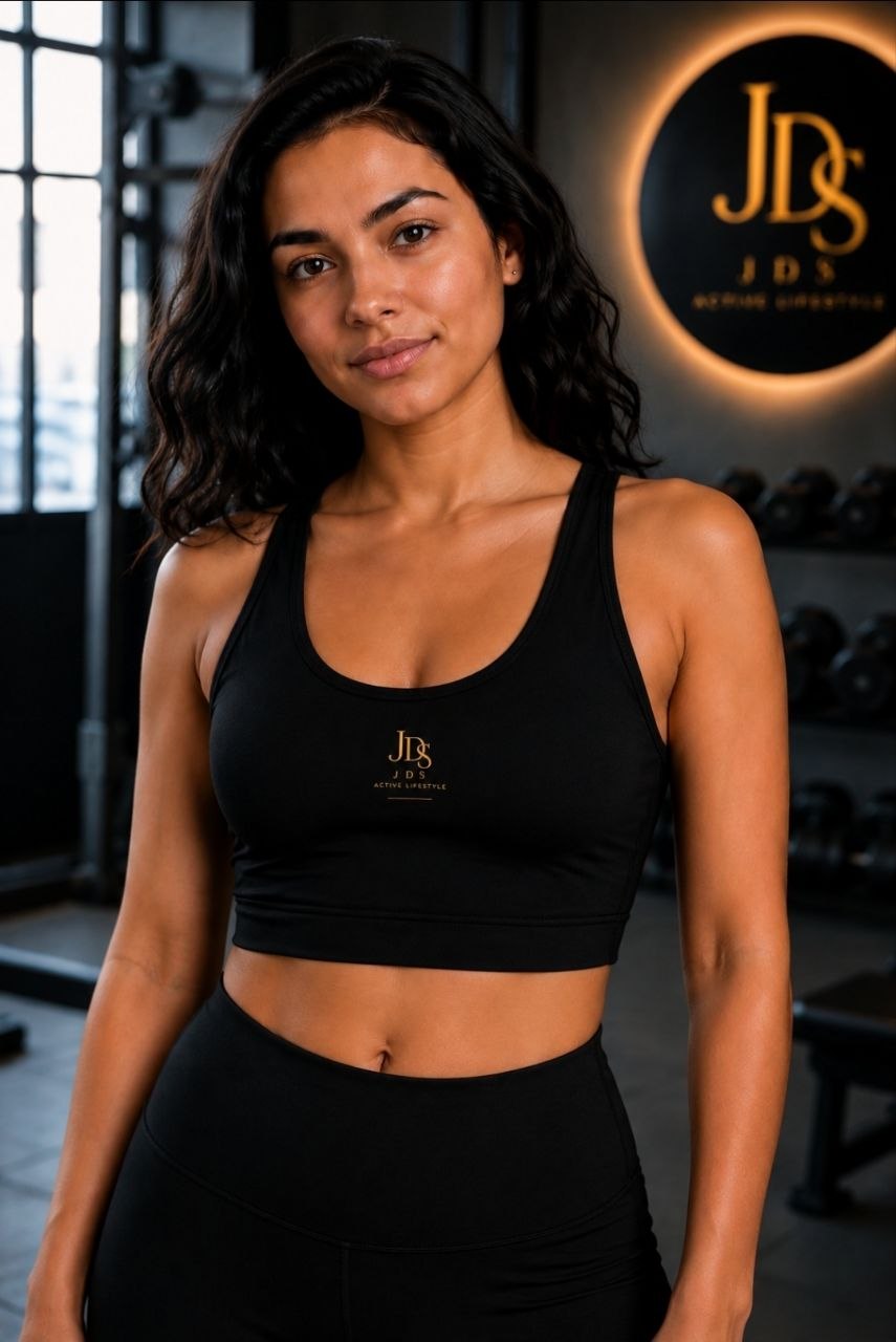 JDS Activewear Women's Sports Bra – Black Performance Crop Top