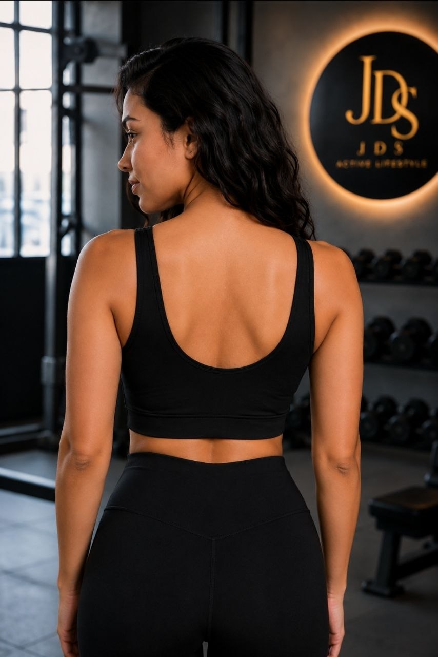 JDS Activewear Women's Sports Bra – Black Performance Crop Top
